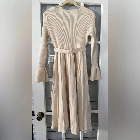 SHEIN Women's L Cream Ribbed Knit Long Sleeve Midi Sweater Dress - Picture 2 of 7